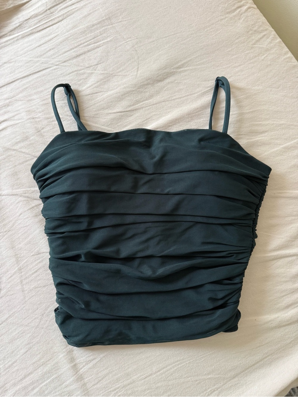 Express Dark Green Ruched Spaghetti Strap Cami